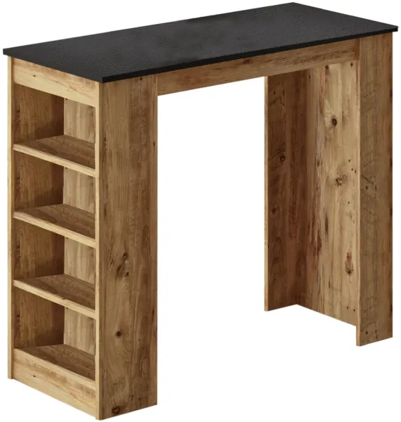 NORDVÄRK ST1 bar table with 3 shelves - natural and black melamine (120x51.6)