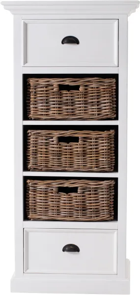 NOVASOLO Halifax Grand chest of drawers, with 2 drawers and 3 rattan baskets - white mahogany and antique brass