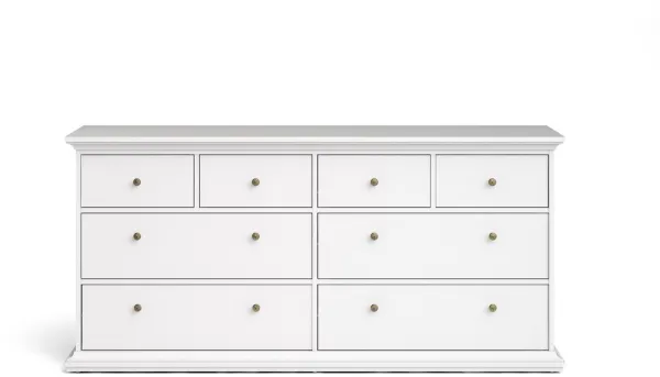 TVILUM Paris chest of drawers - white wood, with 8 drawers