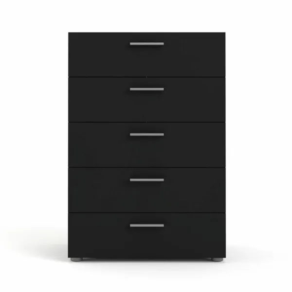 TVILUM Pepe chest of drawers, with 5 drawers - black foil and plastic