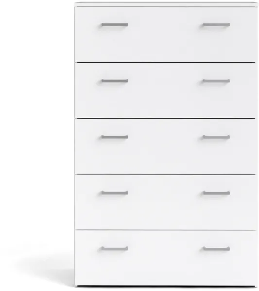 TVILUM Space chest of drawers - white wood, with 5 drawers