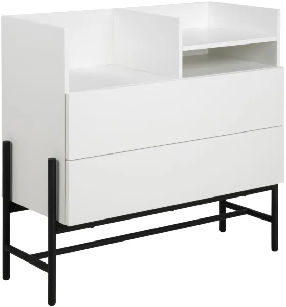 ACT NORDIC Norse chest of drawers, with 1 shelf and 2 drawers - white MDF and black metal (95x42.2)