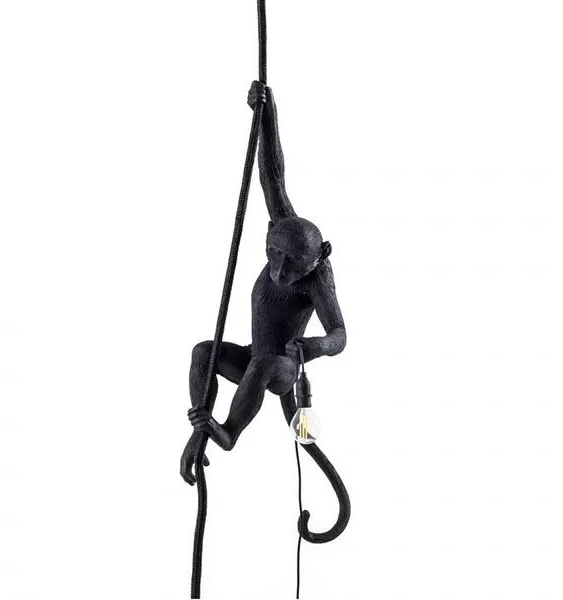 Seletti Monkey With Rope Pendant Lamp Black Outdoor