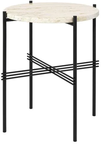 GUBI TS Side Table Round Ø40 Black/White Travertine
